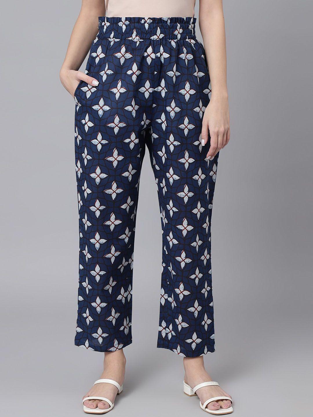kalini women floral printed relaxed fit easy wash cotton trousers