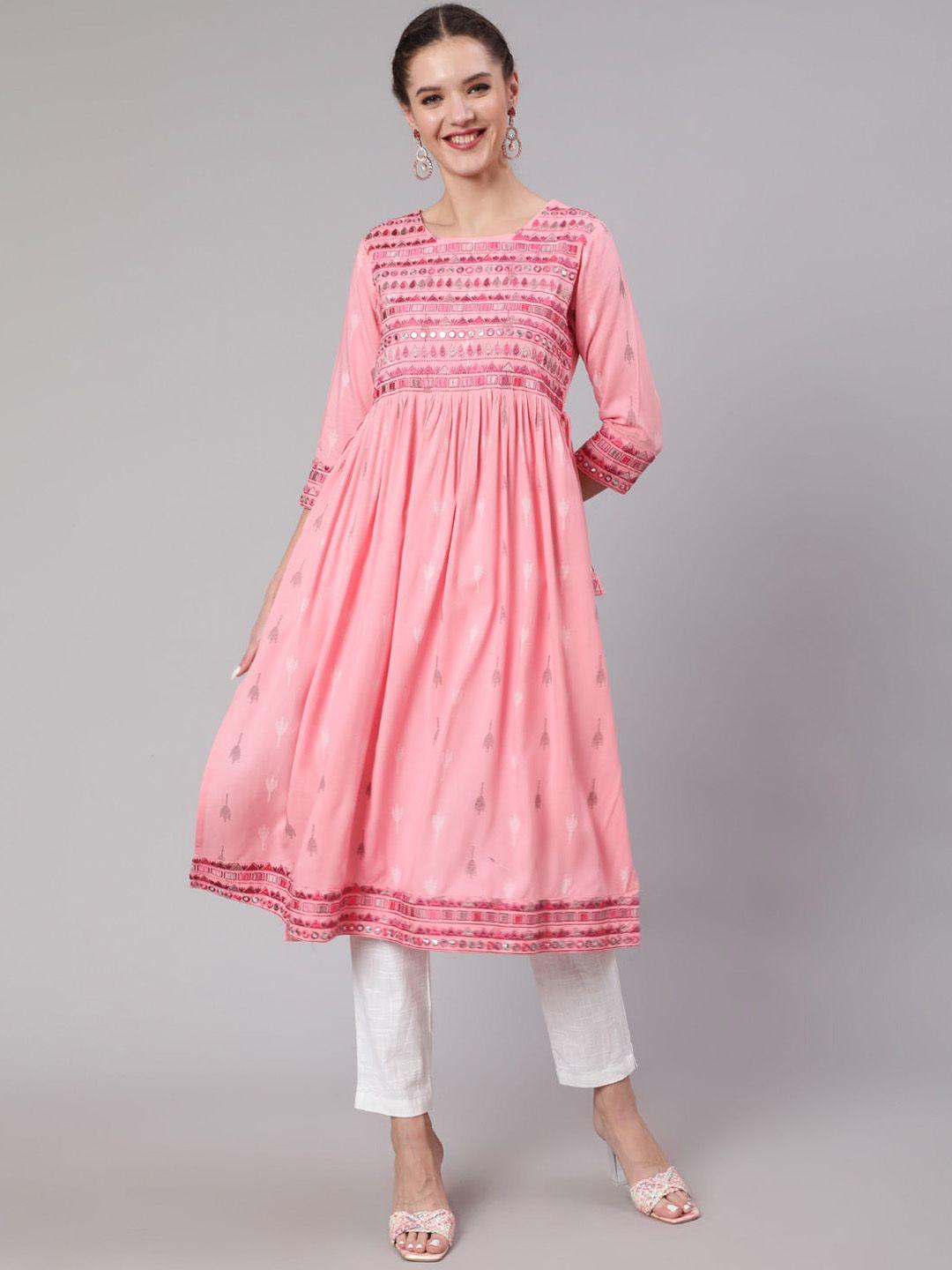 kalini women floral printed thread work anarkali kurta