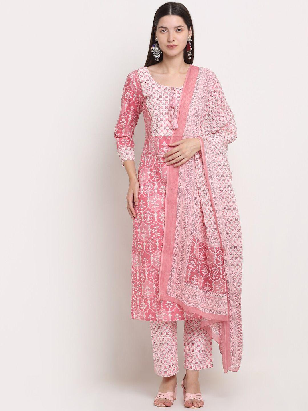 kalini women floral printed thread work pure cotton kurta with trousers