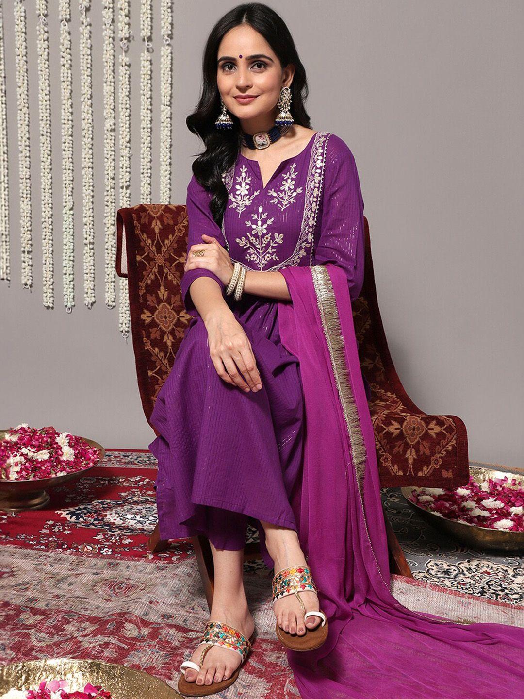 kalini women floral yoke design empire gotta patti pure cotton kurta with trousers & with dupatta