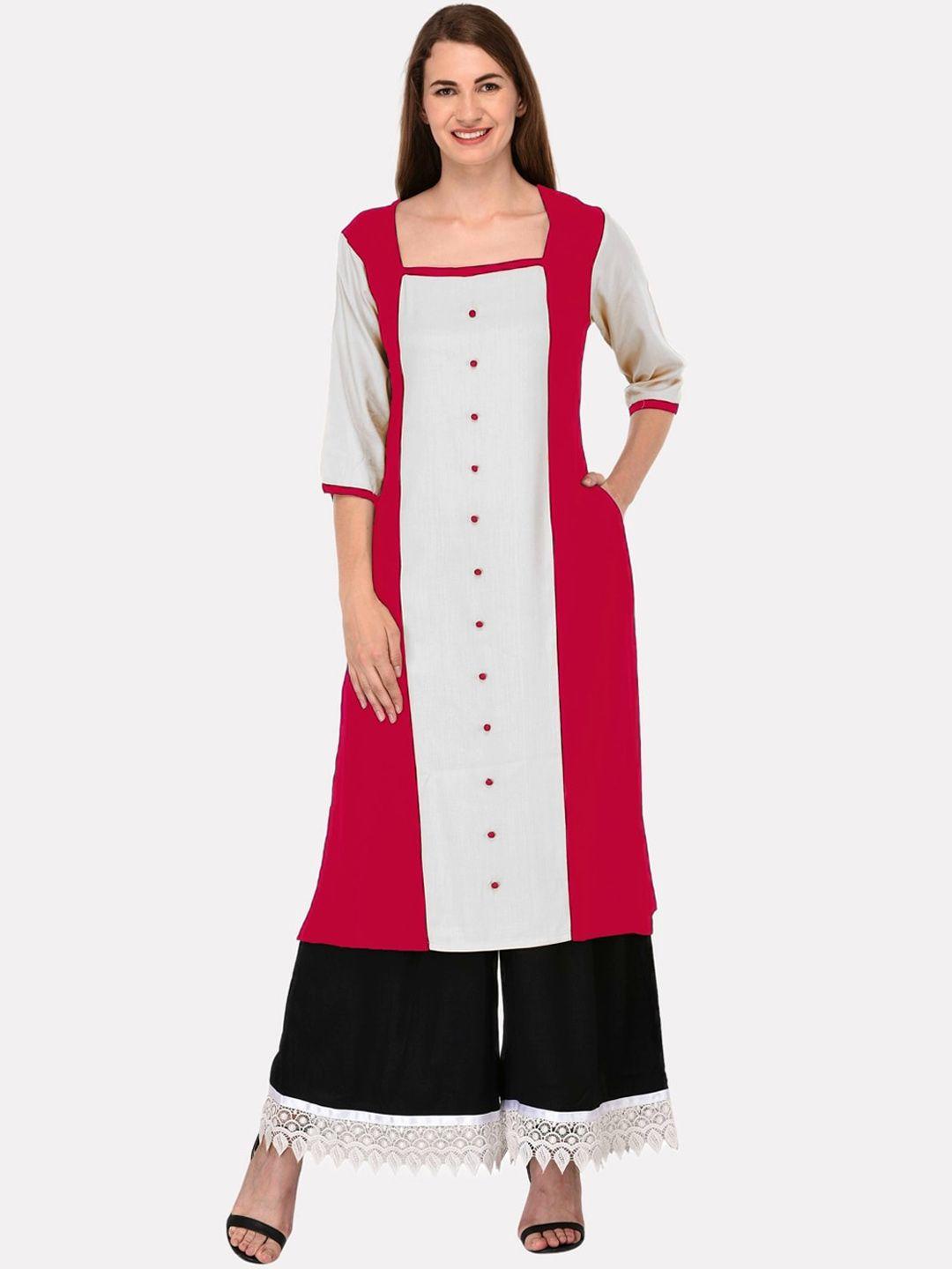 kalini women fuchsia & red colourblocked kurta