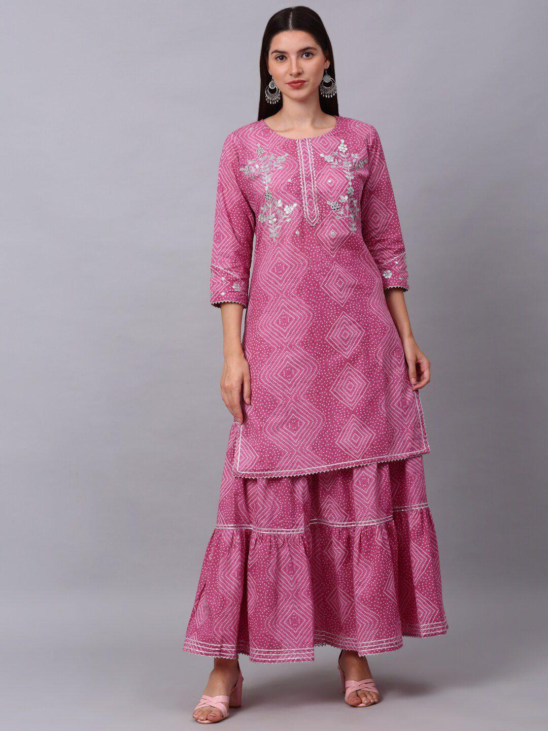 kalini women fuchsia printed gotta patti pure cotton kurta with sharara