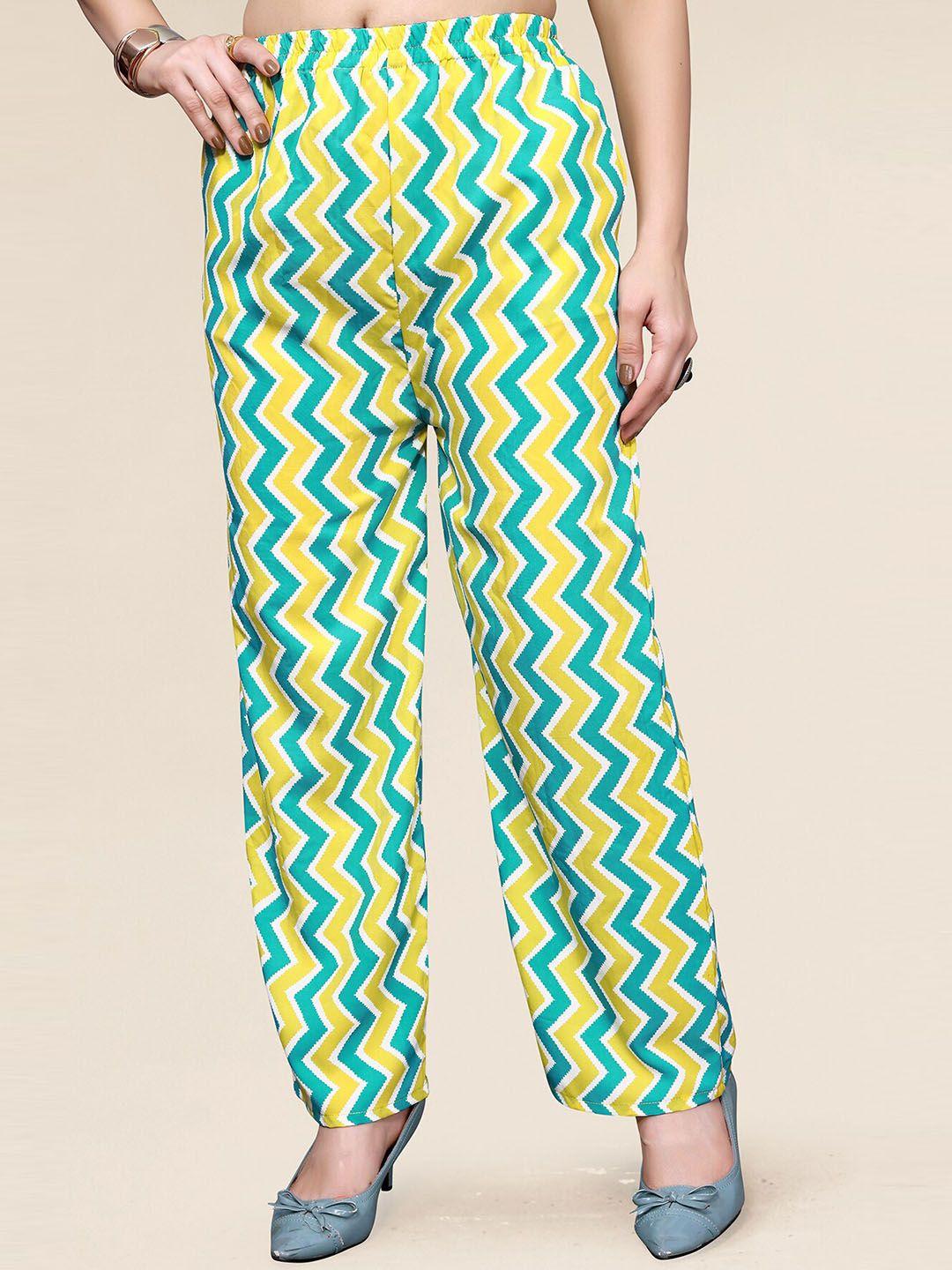 kalini women geometric printed flared parallel trousers