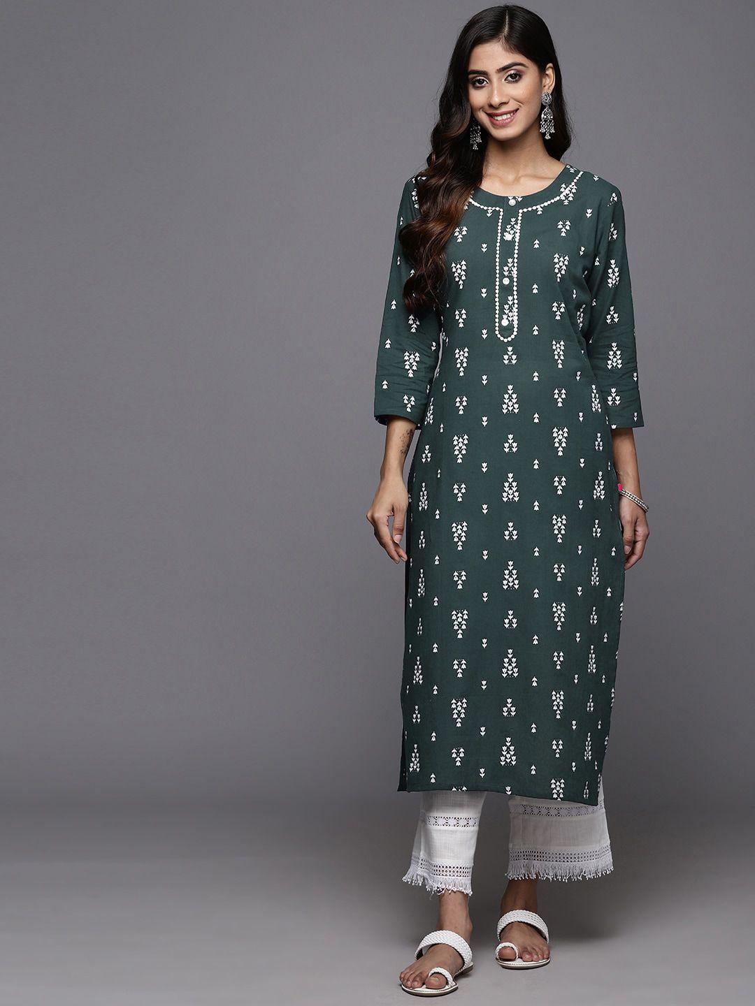 kalini women geometric printed mirror work kurta