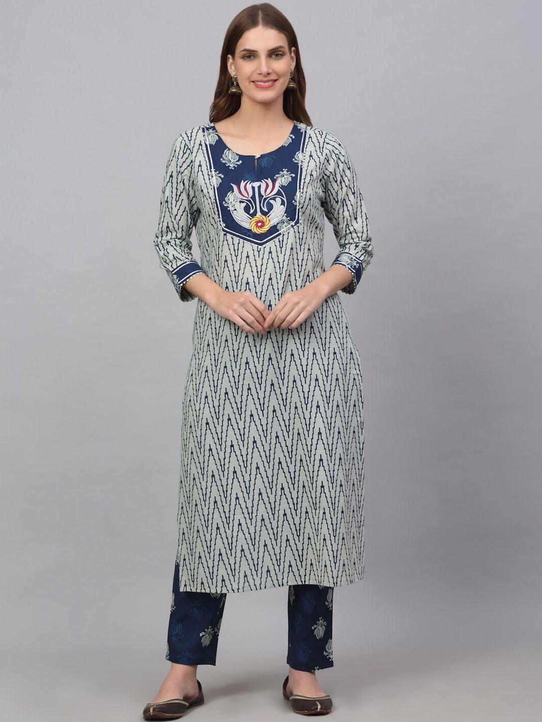 kalini women geometric printed pure cotton kurta with trousers & with dupatta