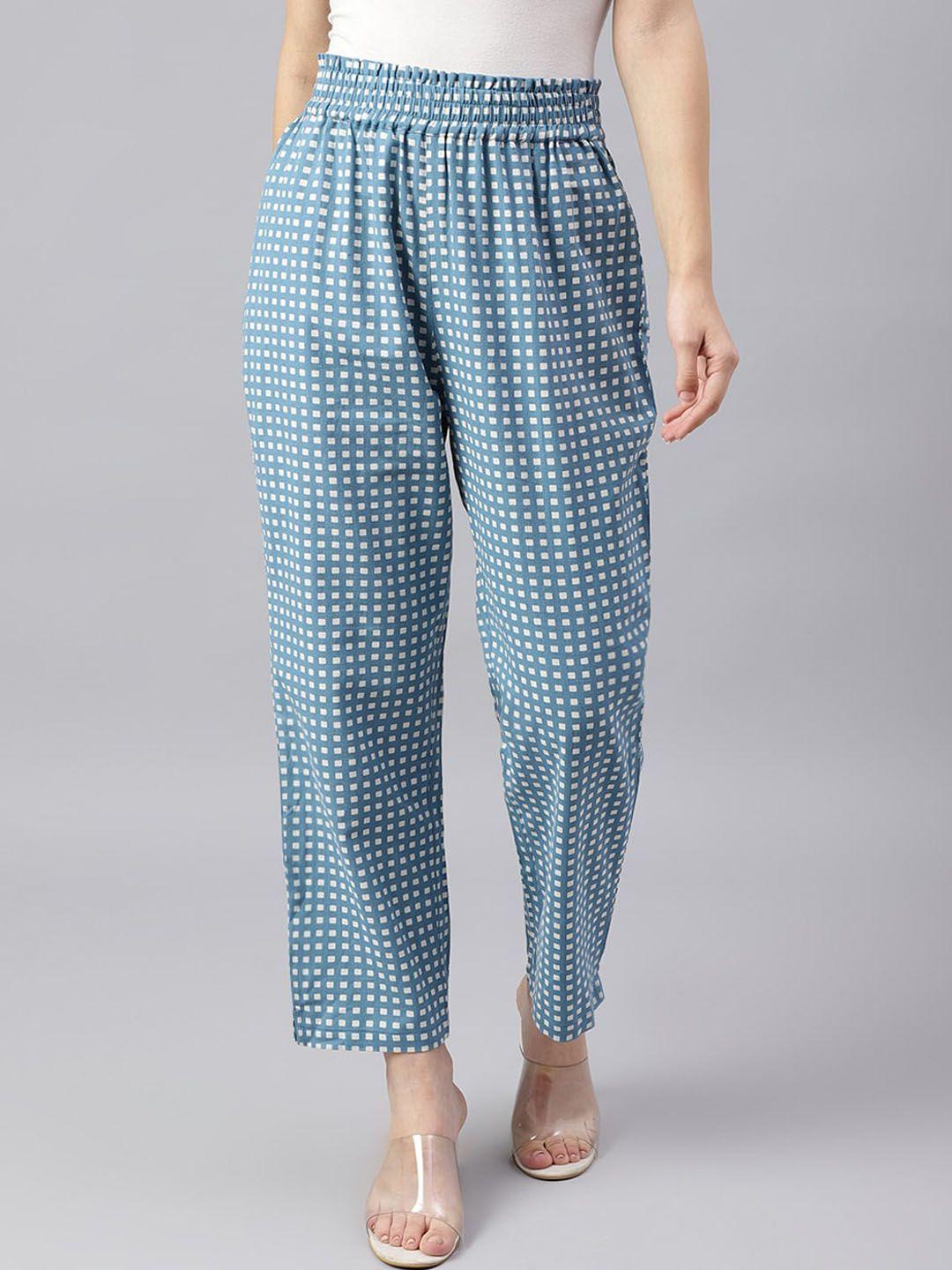 kalini women geometric printed relaxed high-rise easy wash cotton trousers