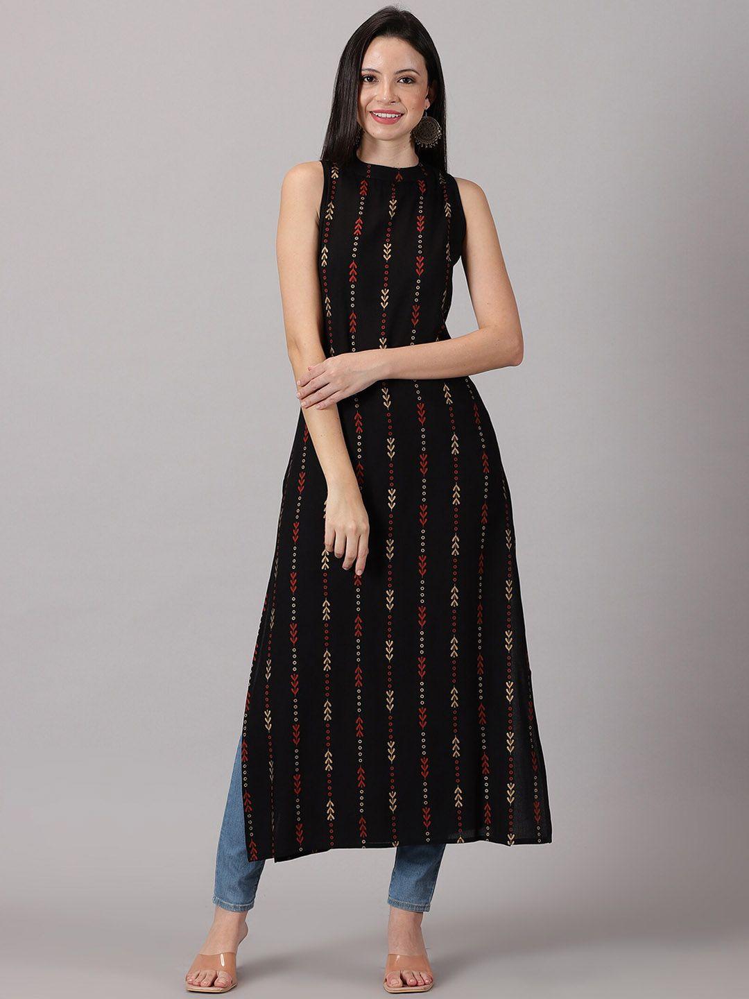 kalini women geometric printed thread work asymmetric kurta