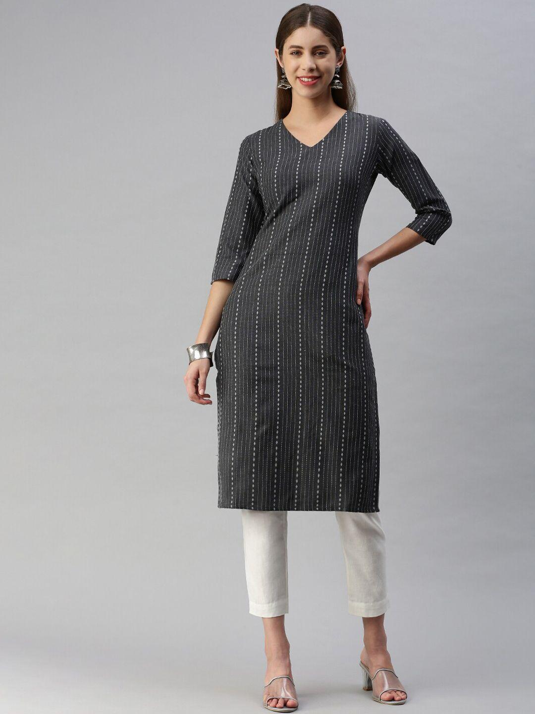 kalini women geometric striped thread work jacquard anarkali kurta