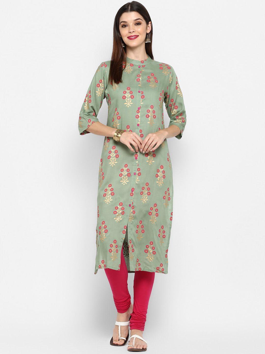 kalini women green & pink floral printed kurta