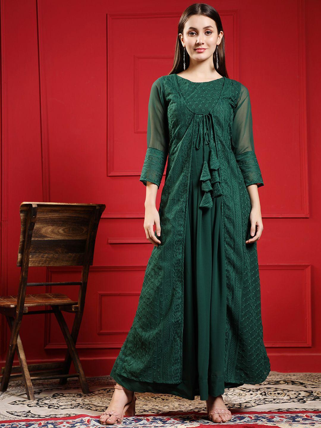 kalini women green embroidered ethnic dress