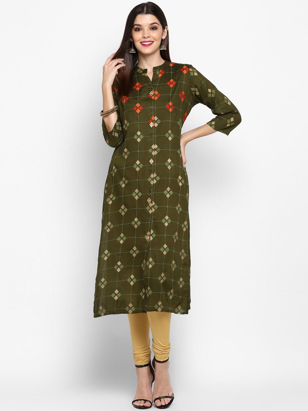 kalini women green embroidered kurta