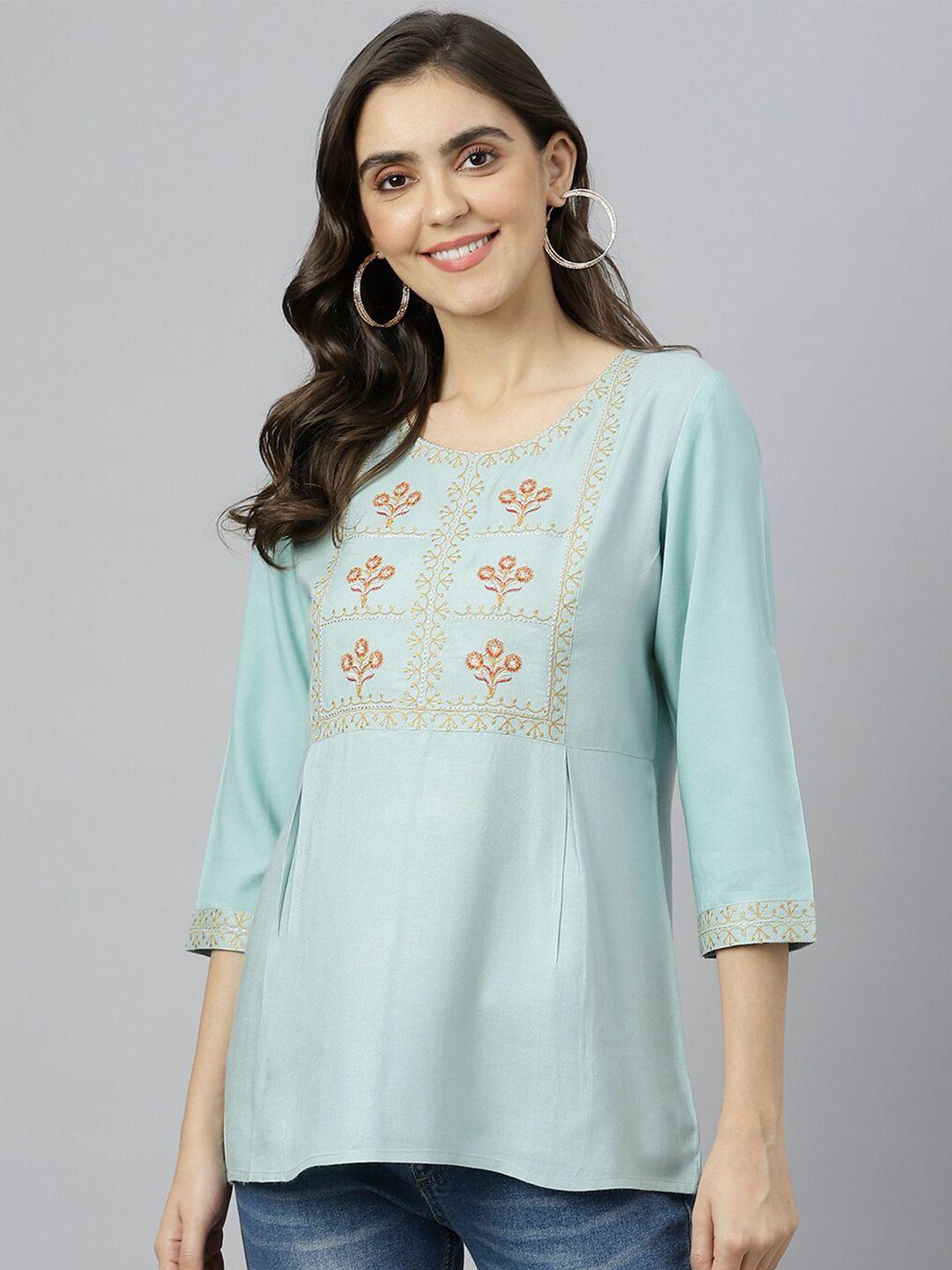 kalini women green embroidered top