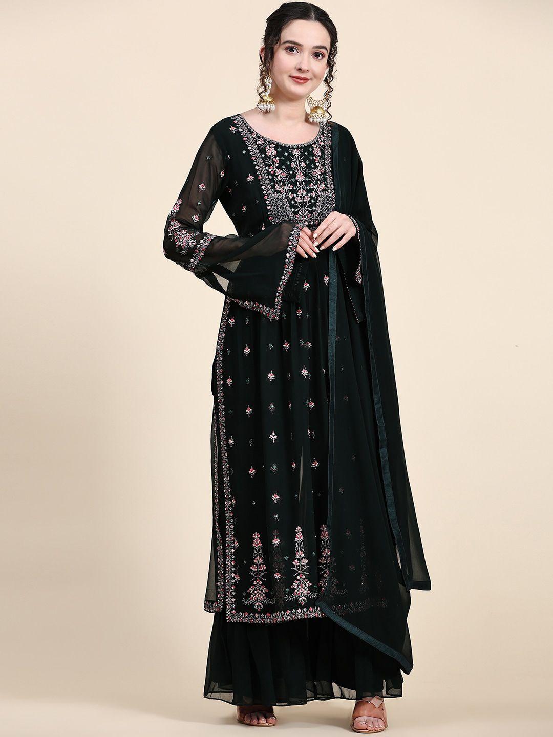 kalini women green ethnic motifs embroidered empire thread work kurta with sharara & with dupatta