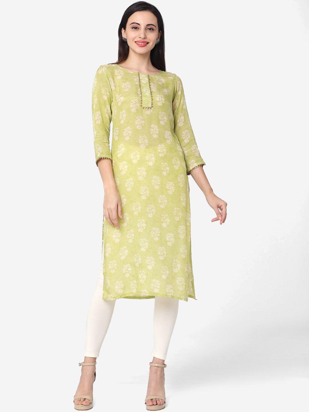 kalini women green ethnic motifs keyhole neck flared sleeves sequinned kurta