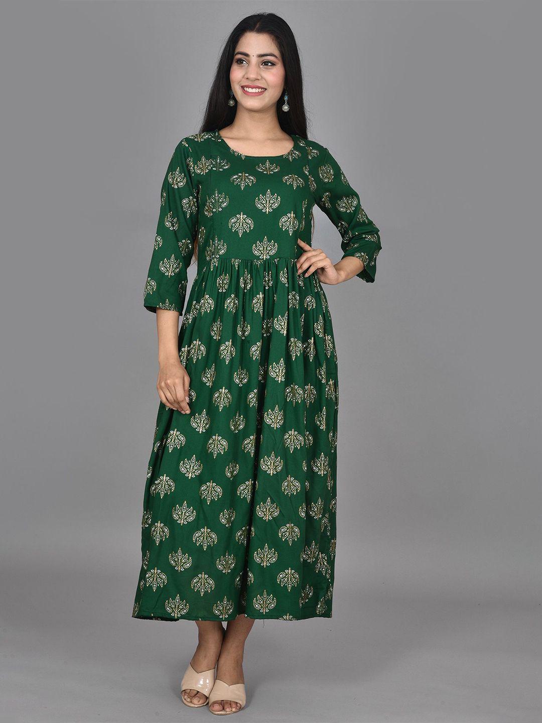 kalini women green ethnic motifs maternity maxi midi dress