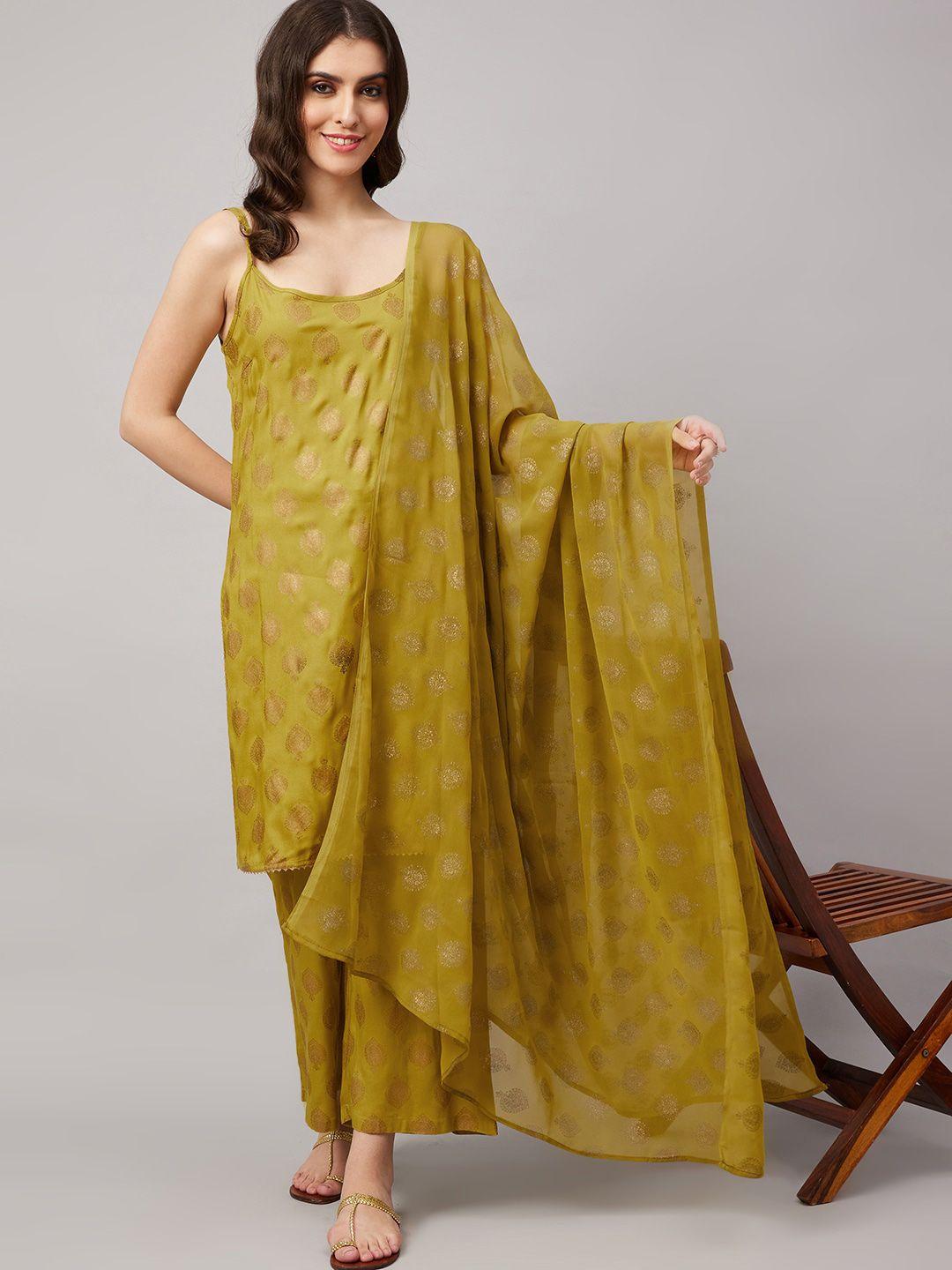 kalini women green ethnic motifs printed regular kurta with palazzos & with dupatta