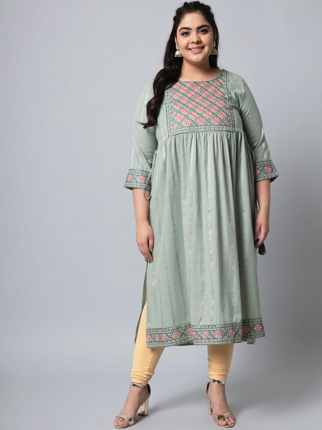 kalini women green ethnic motifs striped kurta