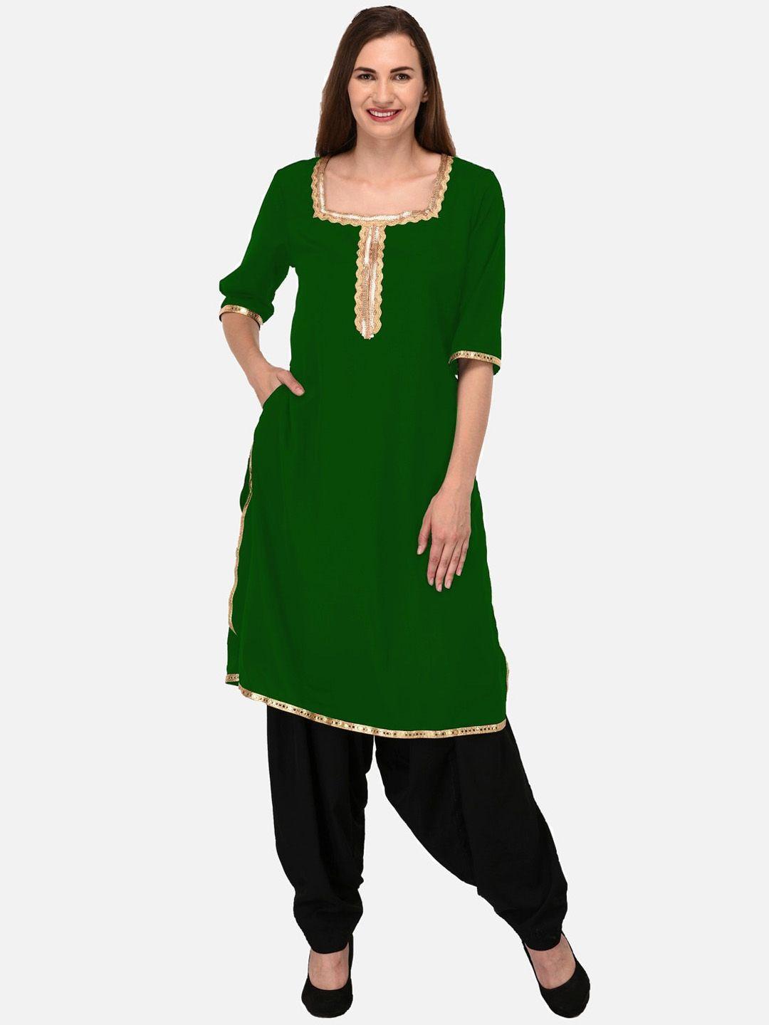 kalini women green patchwork kurta