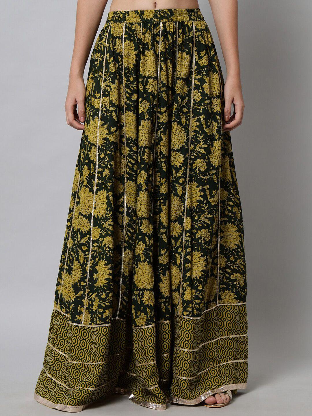 kalini women green printed flared maxi skirt