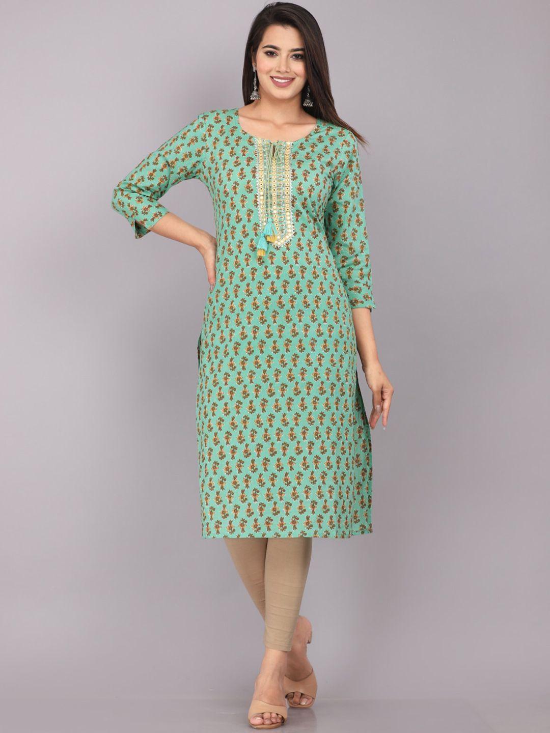 kalini women green printed flared sleeves kurta