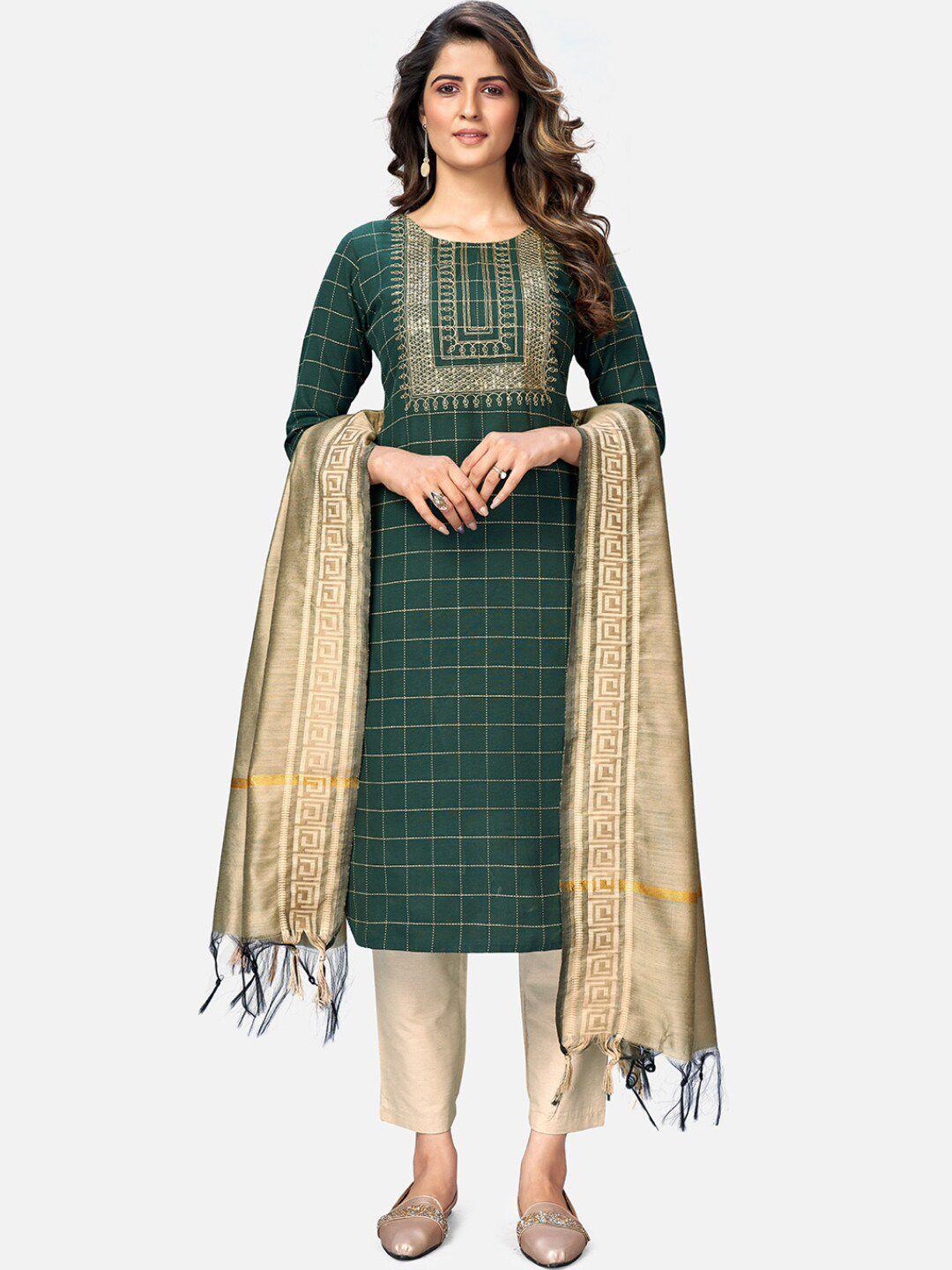 kalini women green sequinned pure cotton kurta with trousers & with dupatta