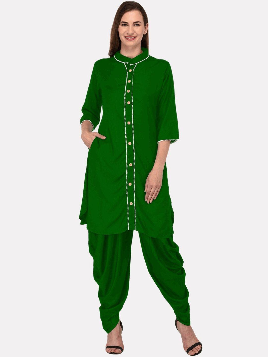 kalini women green solid cotton a-line kurta