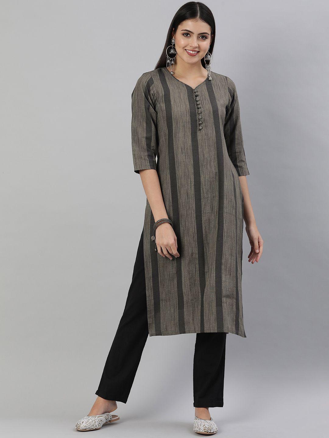 kalini women grey & black striped kurta