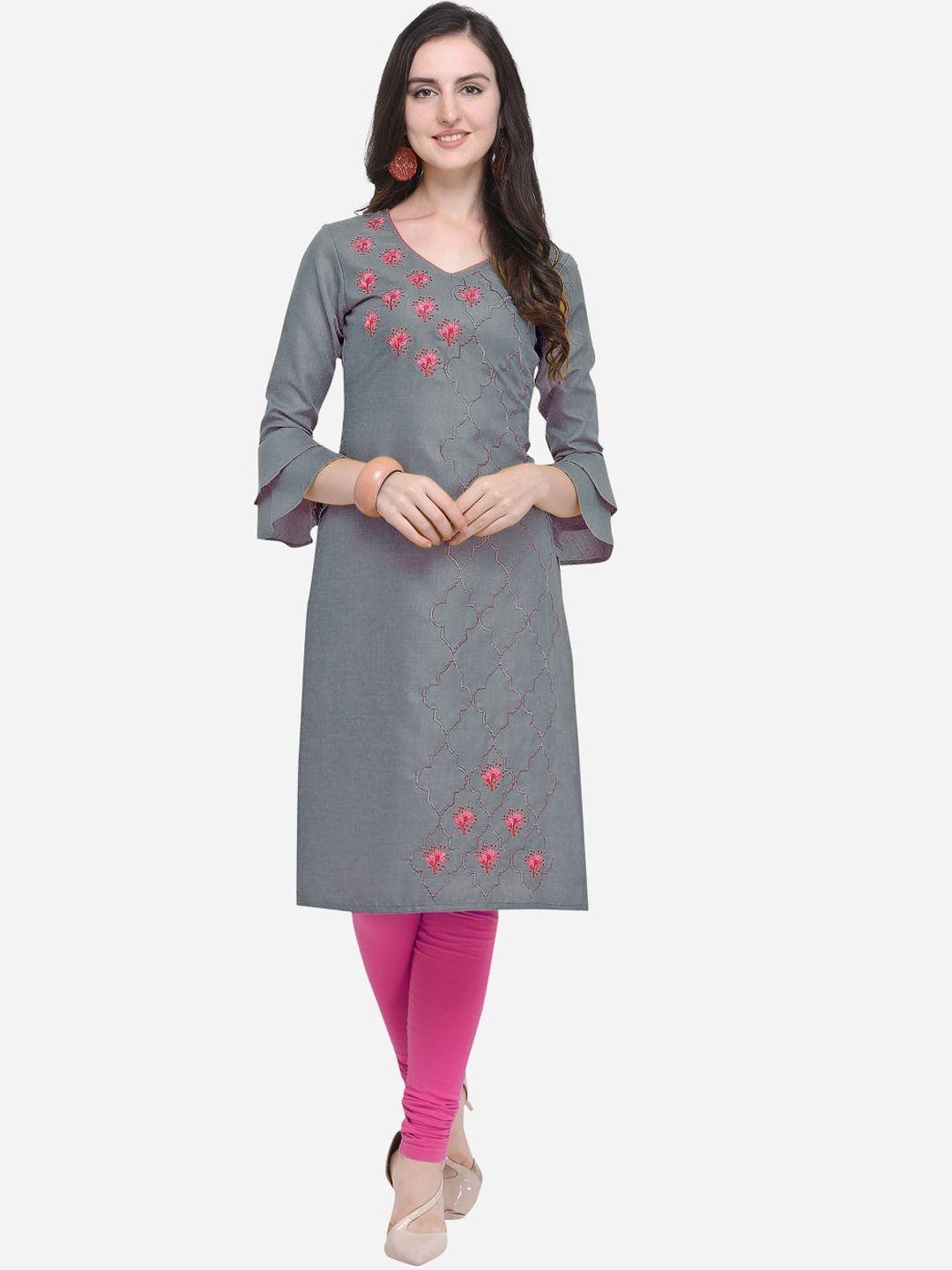 kalini women grey ethnic motifs embellished flared sleeves thread work kurta