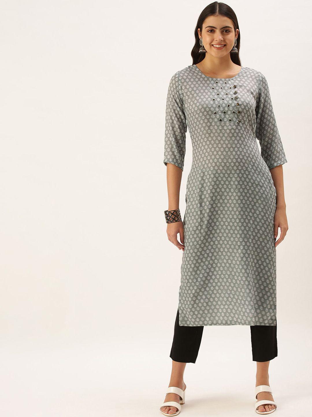 kalini women grey geometric mirror work kurta