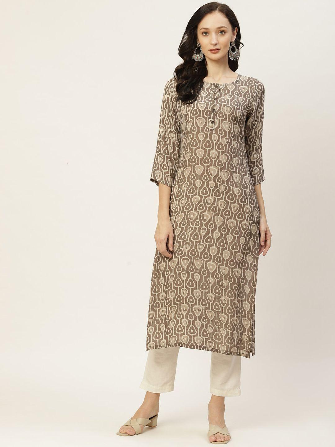 kalini women grey printed flared sleeves kurta