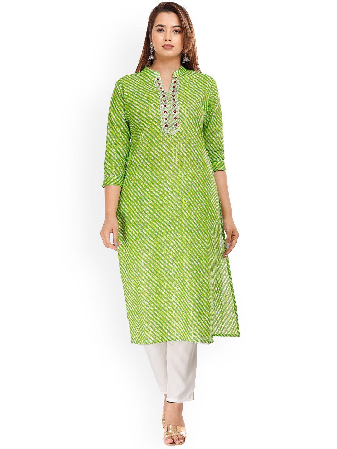 kalini women leheriya printed thread work kurta