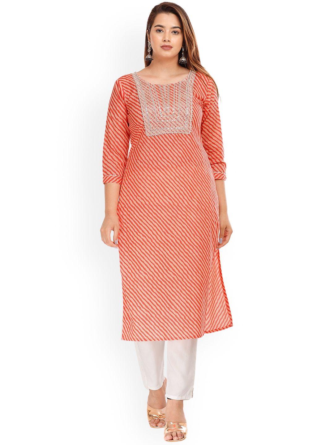 kalini women leheriya printed thread work kurta