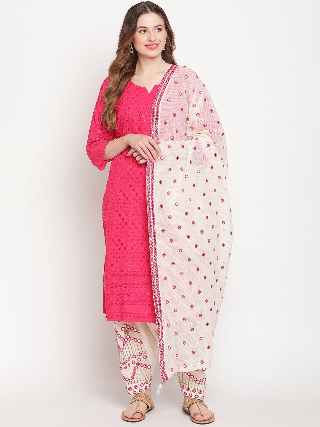 kalini women magenta embroidered chikankari pure cotton kurta with salwar