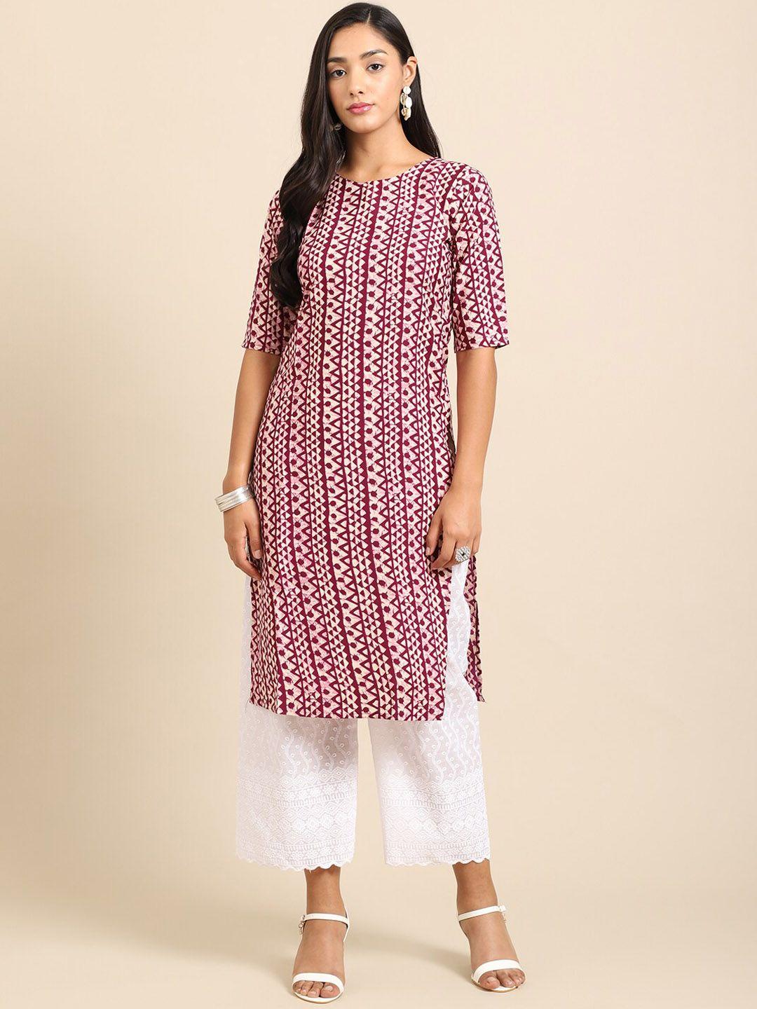 kalini women magenta ethnic motifs printed summer sheers crepe kurta