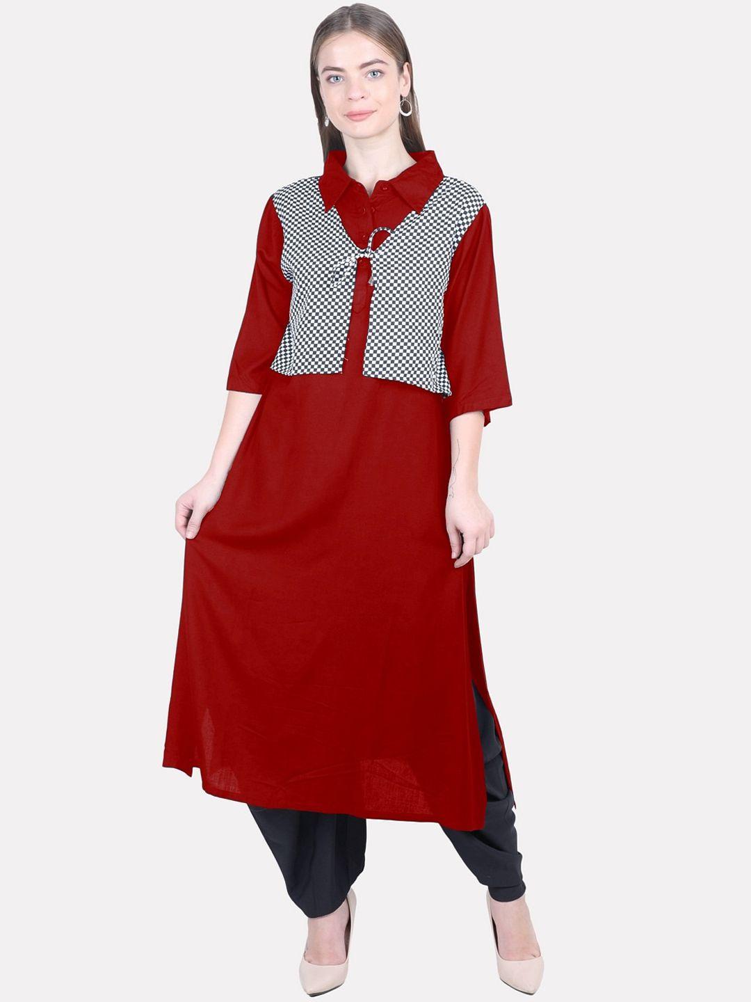 kalini women maroon & white pathani kurta