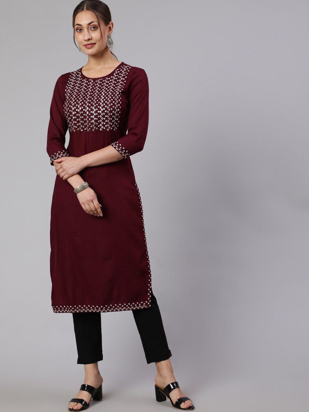 kalini women maroon embellished sequinned kurta