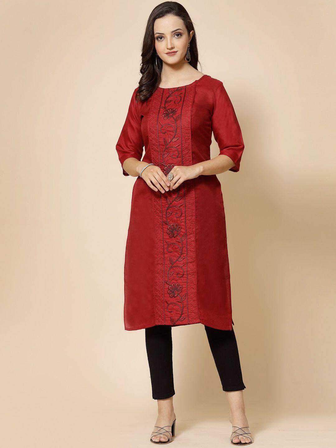 kalini women maroon flared sleeves thread work kurta