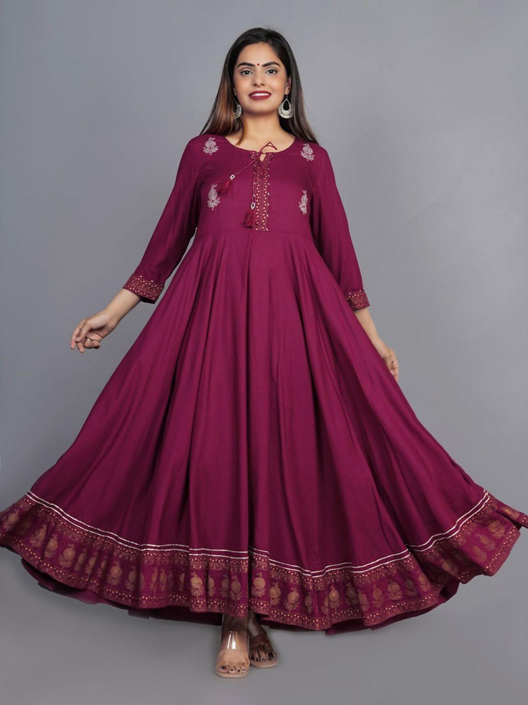 kalini women maroon floral embroidered anarkali kurta