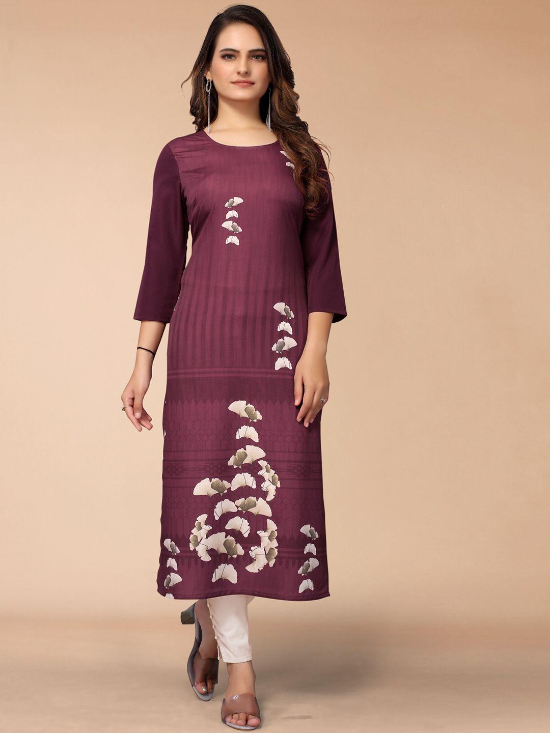 kalini women maroon floral printed crepe kurta