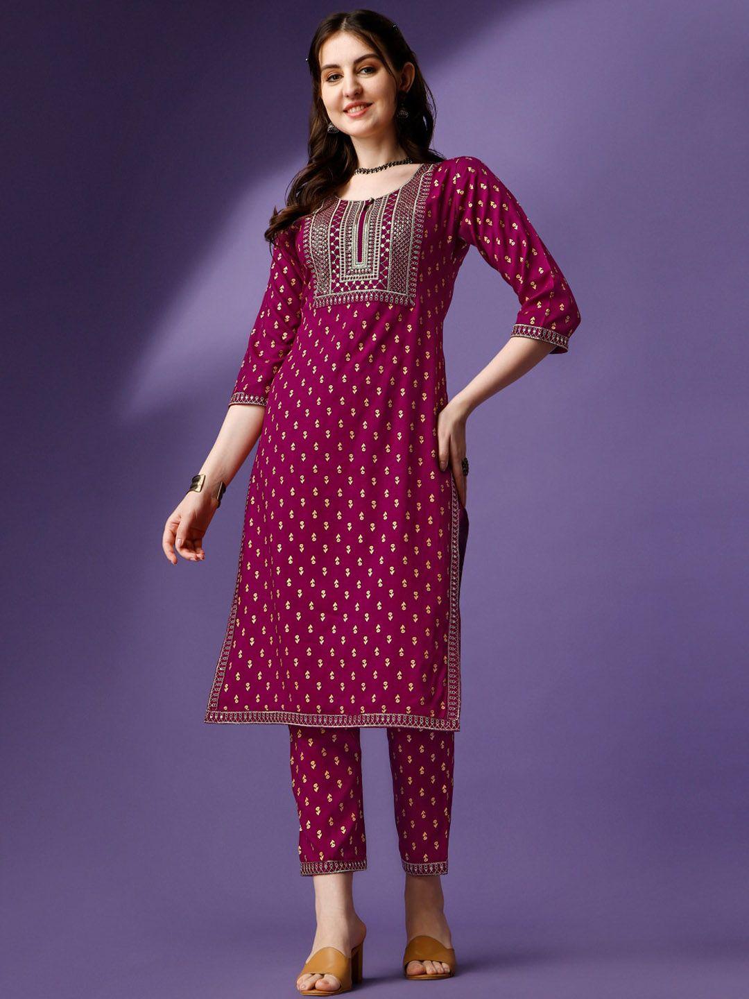 kalini women maroon floral printed regular kurta with trousers & with dupatta