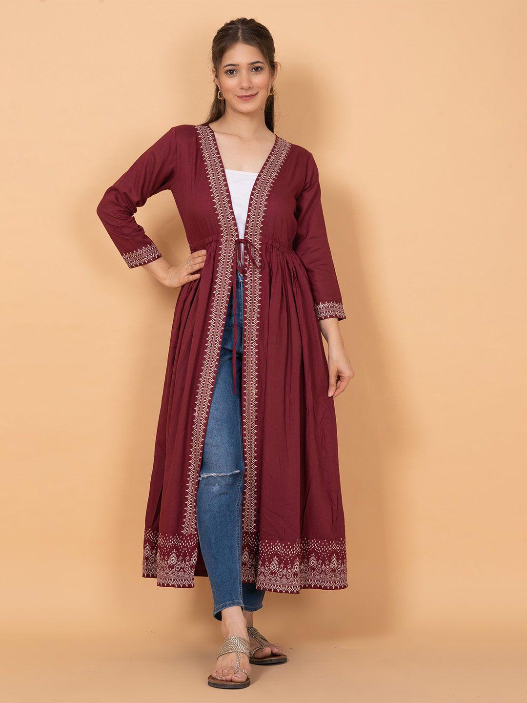 kalini women maroon longline tie-up shrug