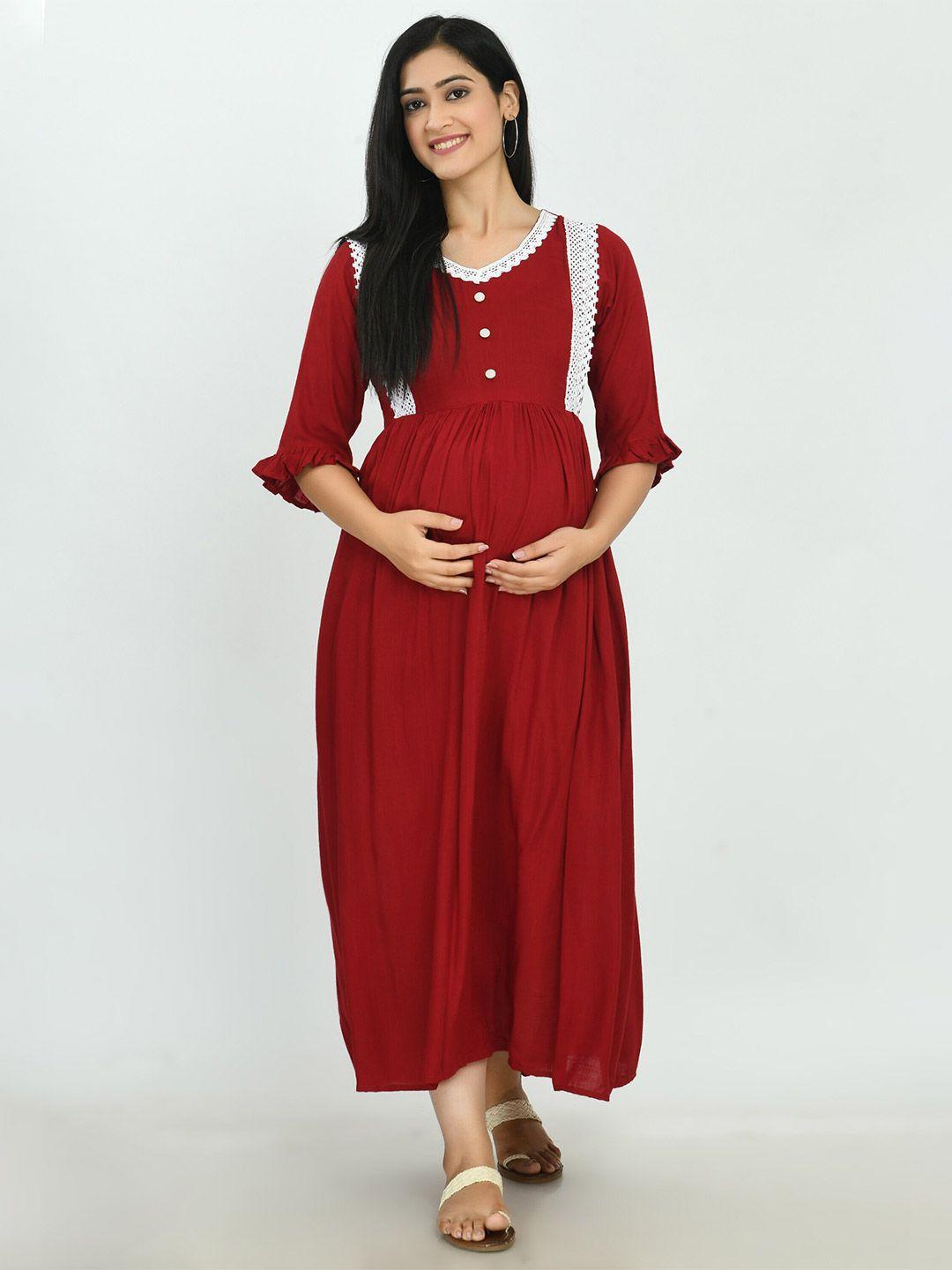 kalini women maroon maternity maxi dress