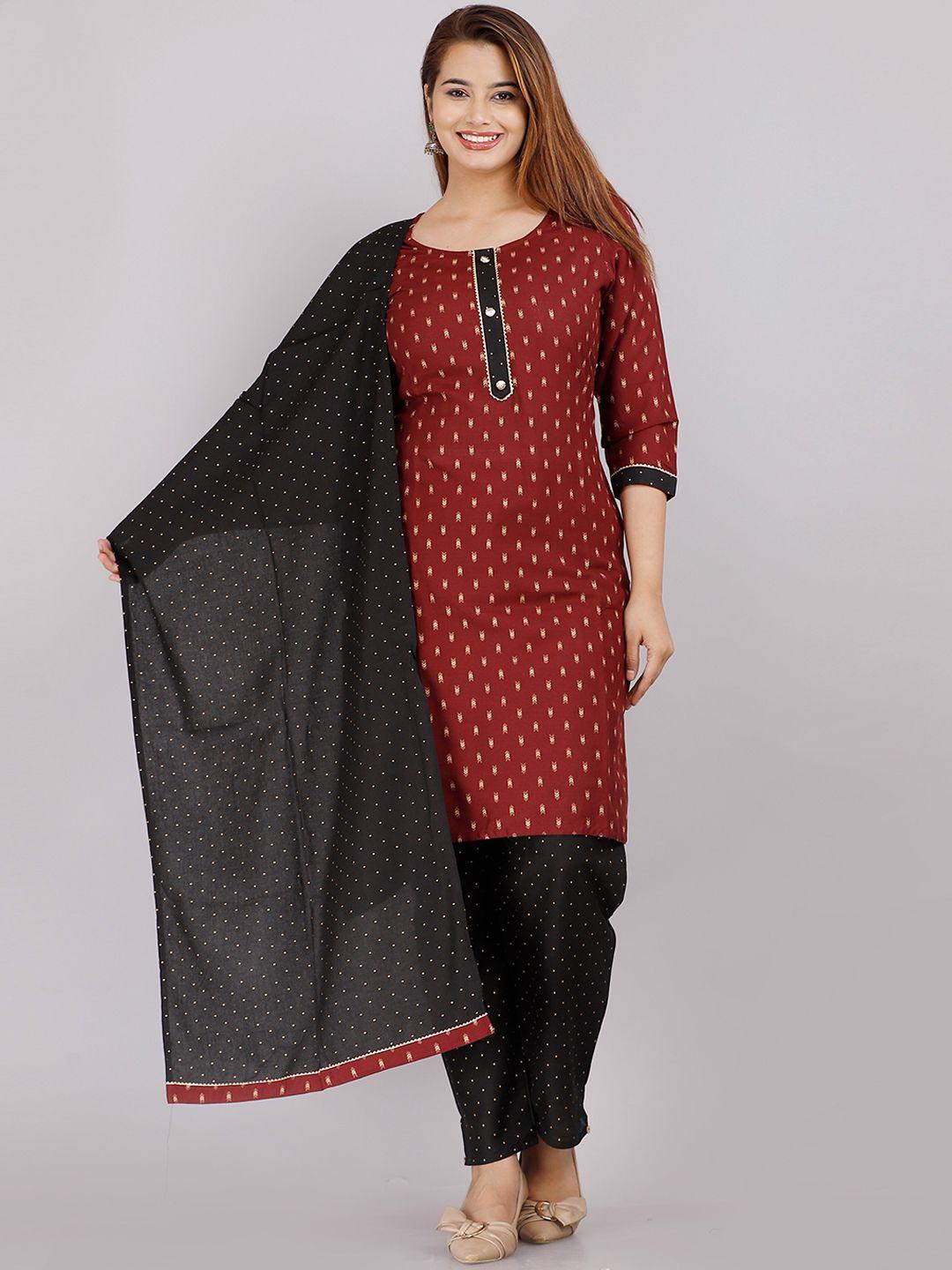 kalini women maroon printed gotta patti kurta with trousers &  dupatta