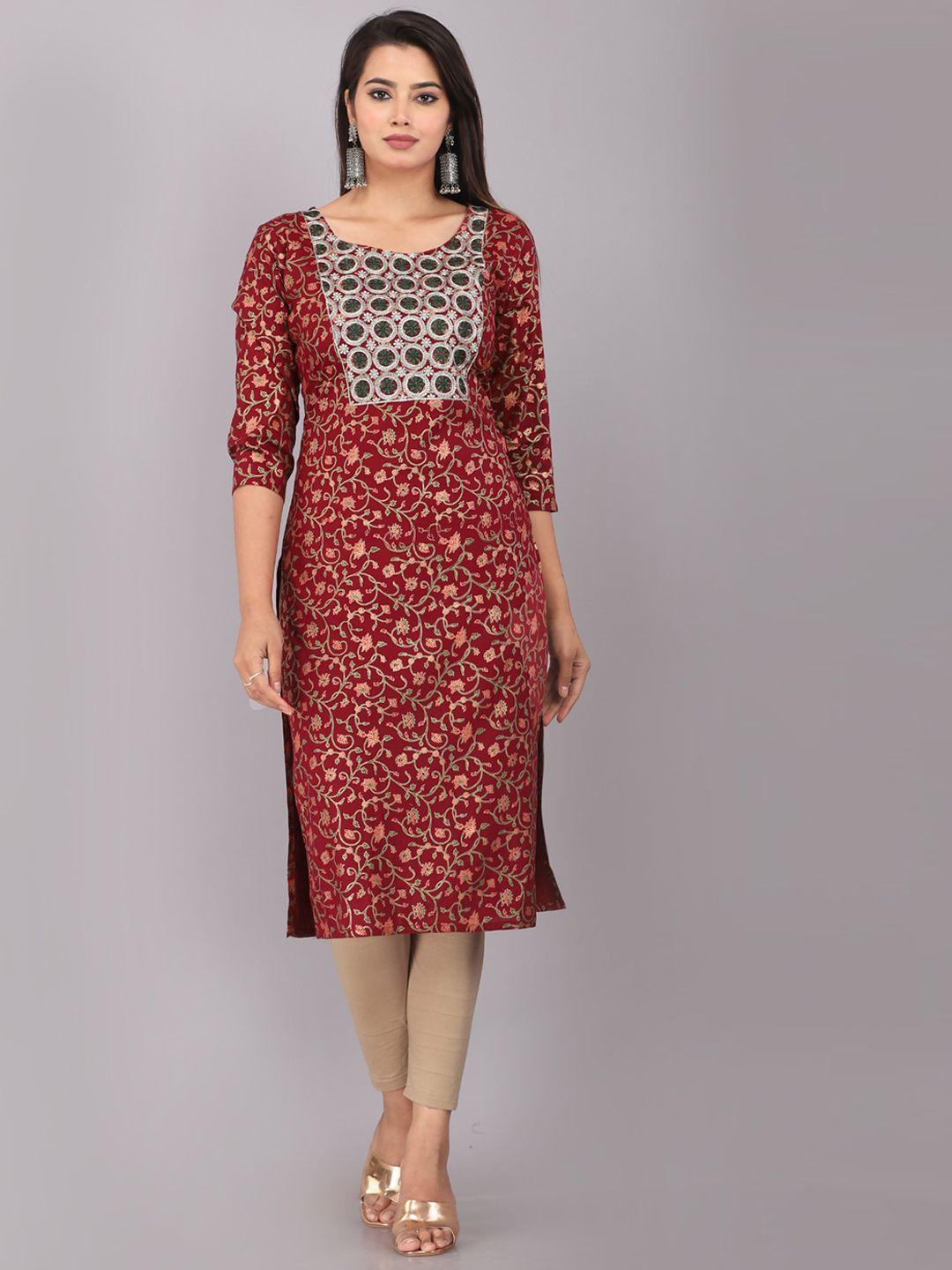 kalini women maroon printed sequinned kurta