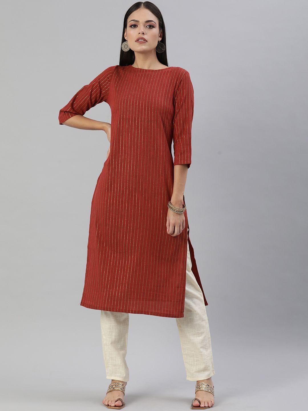 kalini women maroon striped kurta