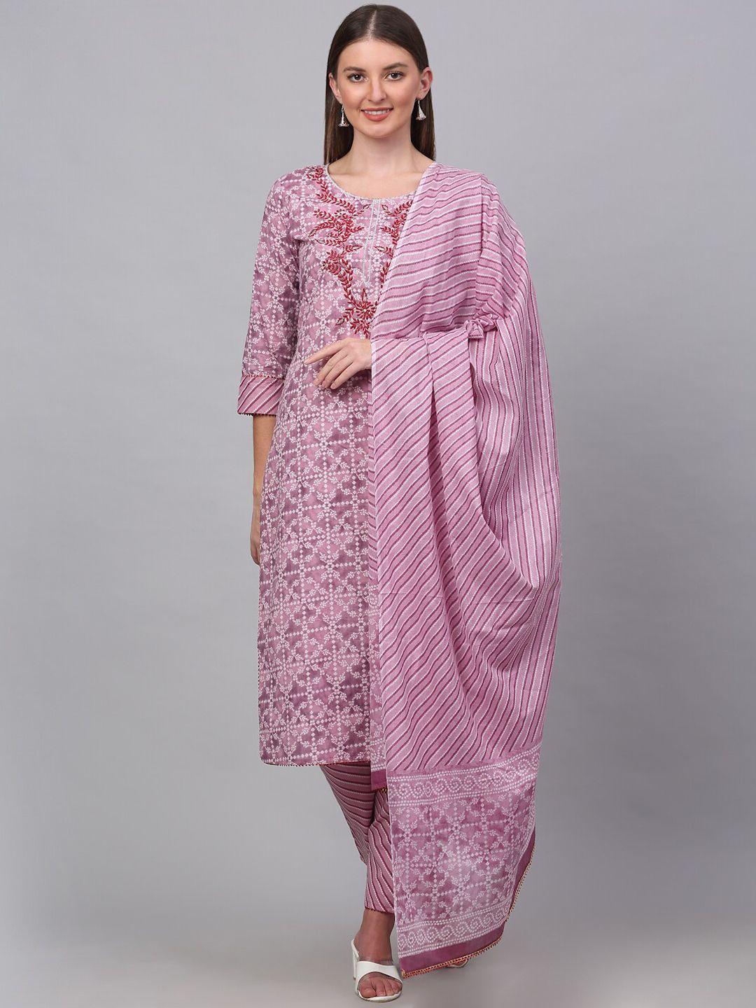kalini women mauve ethnic motifs printed pure cotton kurta with palazzos & with dupatta
