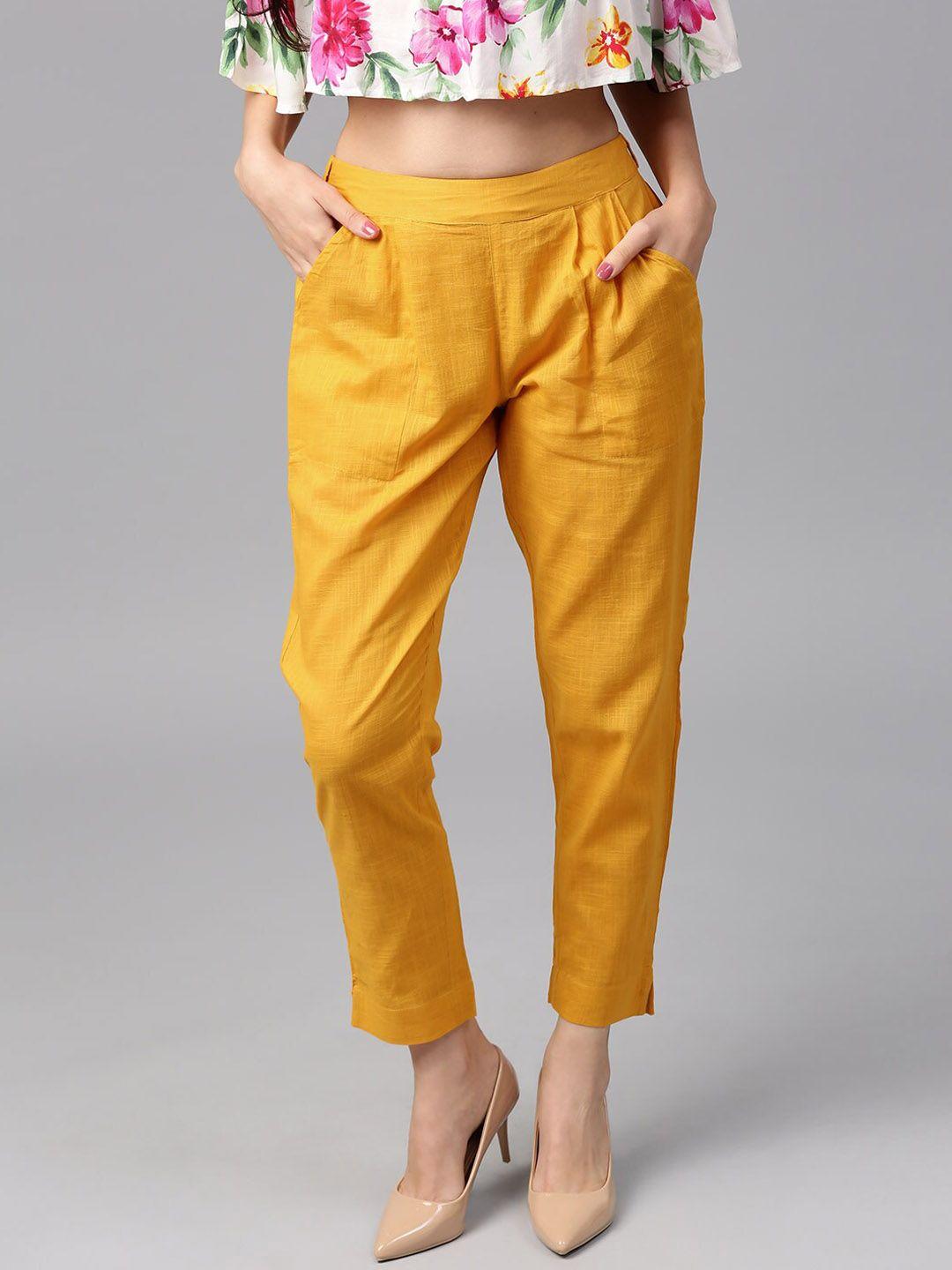 kalini women mid-rise pleated cotton trousers
