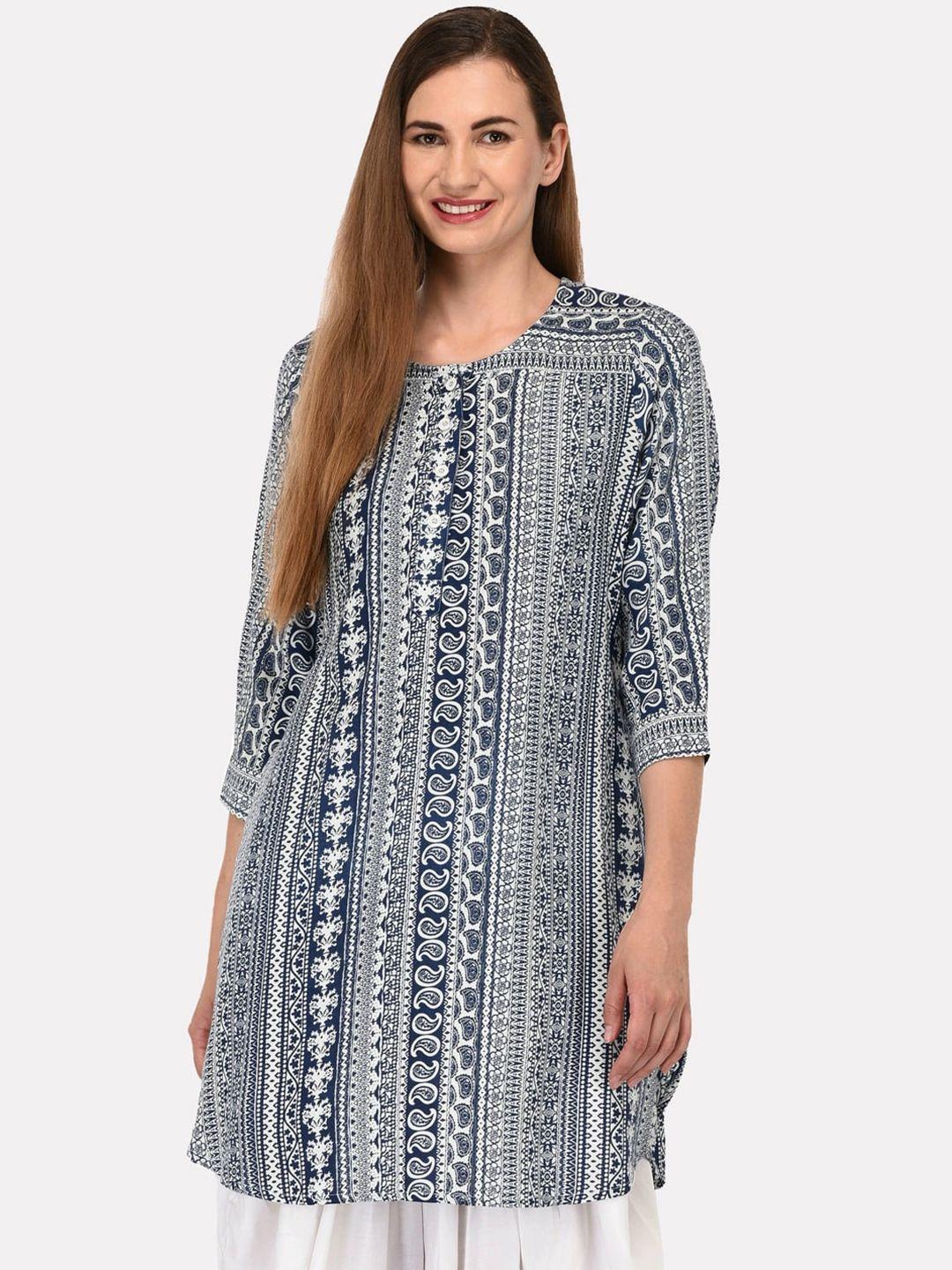 kalini women multicoloured & blue printed block print kurta