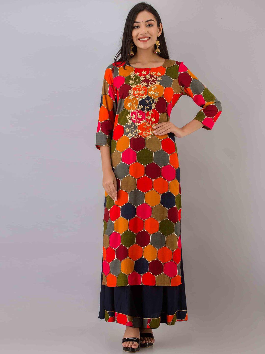 kalini women multicoloured embroidered kurta with palazzos