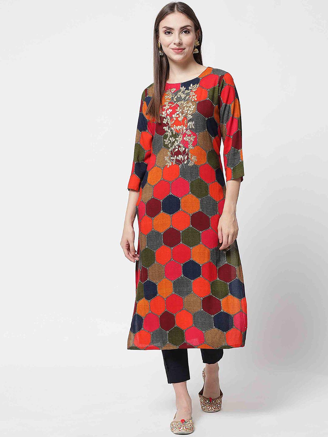 kalini women multicoloured geometric embellished kurta